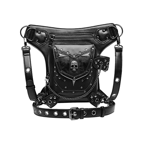 Gothic Steampunk Hüfttasche Herren Damen Oberschenkel Hüfttasche Gürteltasche Geldbörse Totenkopf Schwarz Nr. 1 von Leeadwaey