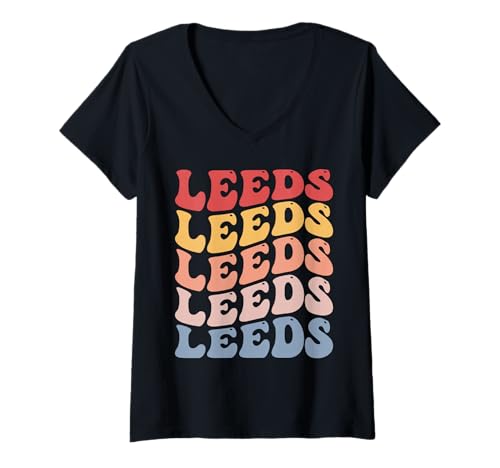 Damen Leeds City Groovy Retro T-Shirt mit V-Ausschnitt Damen Leeds City Groovy Retro T-Shirt mit V-Ausschnitt von Leeds City Clothing