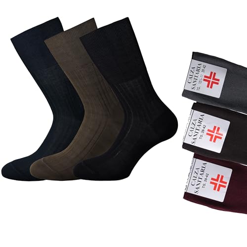 Leedya SANITÄRSOCKEN Man Made In Italy 100% Lisle Thread Handgeschnürt Half Leg Mercerized Cotton Packung mit 3 oder 6 Stück Socken ohne Gummiband für Diabetiker (43-46, 3 Paar Socken in Anthrazit) von Leedya