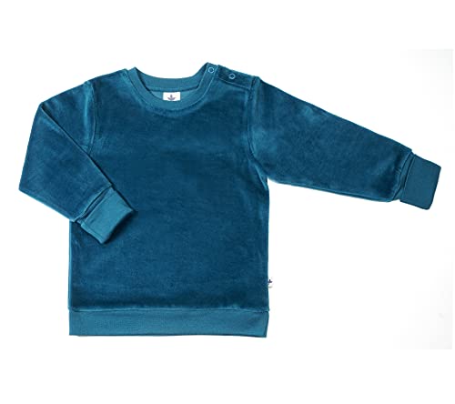 Leela Cotton Baby Kinder Nicky Sweatshirt Bio-Baumwolle 6 Farben Wählbar Jungen Mädchen Langarmshirt T-Shirt Gr. 62/68 bis 116 (116, donaublau) von Leela Cotton