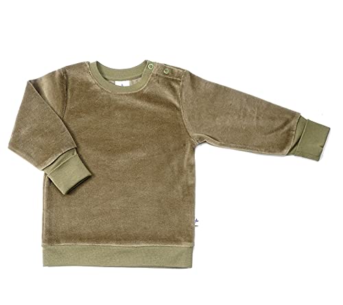 Leela Cotton Baby Kinder Nicky Sweatshirt Bio-Baumwolle 6 Farben Wählbar GOTS Jungen Mädchen Langarmshirt T-Shirt Gr. 62/68 bis 116 (128, Oliv-grün) von Leela Cotton