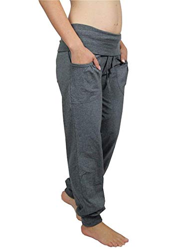 Leela Cotton Damen Yogahose Hose Bio-Baumwolle Freizeithose Sporthose Umschlagbund (L, Anthrazit-Melange) von Leela Cotton