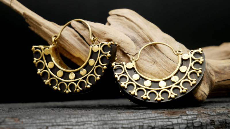 Ohrringe Aus Holz Und Messing Handarbeit - Jj-1 von LeelaArtandJewellery