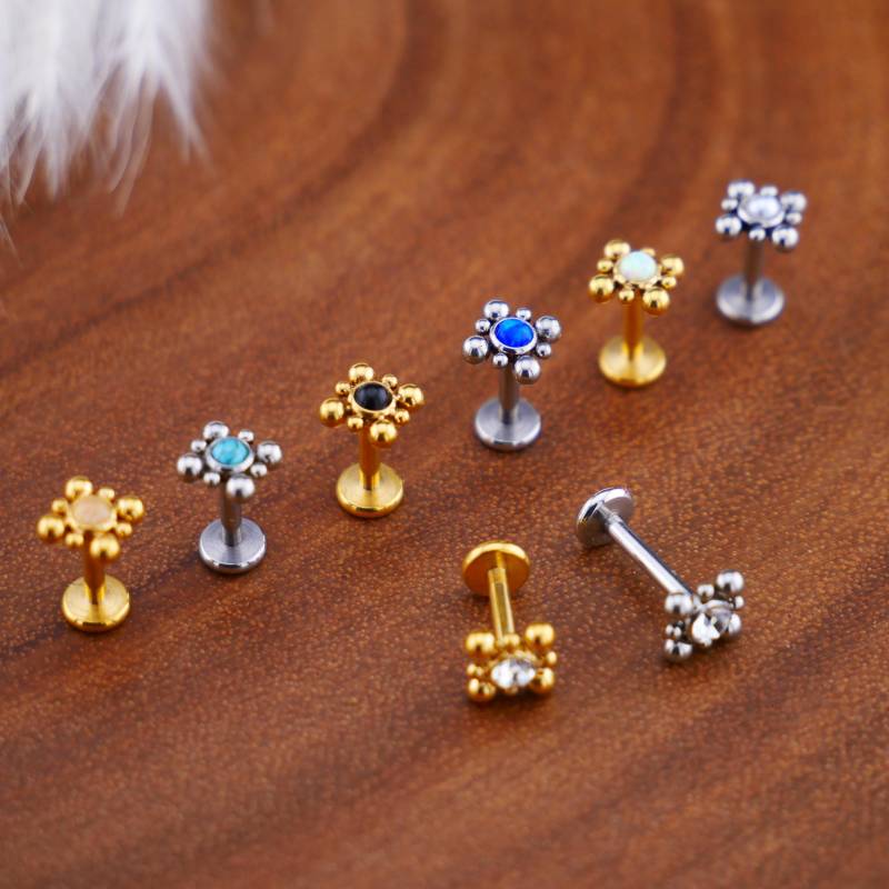 Push-Fit Piercing Labret Aus Chirurgenstahl Und Schmuckstein - 1P/08 von LeelaArtandJewellery