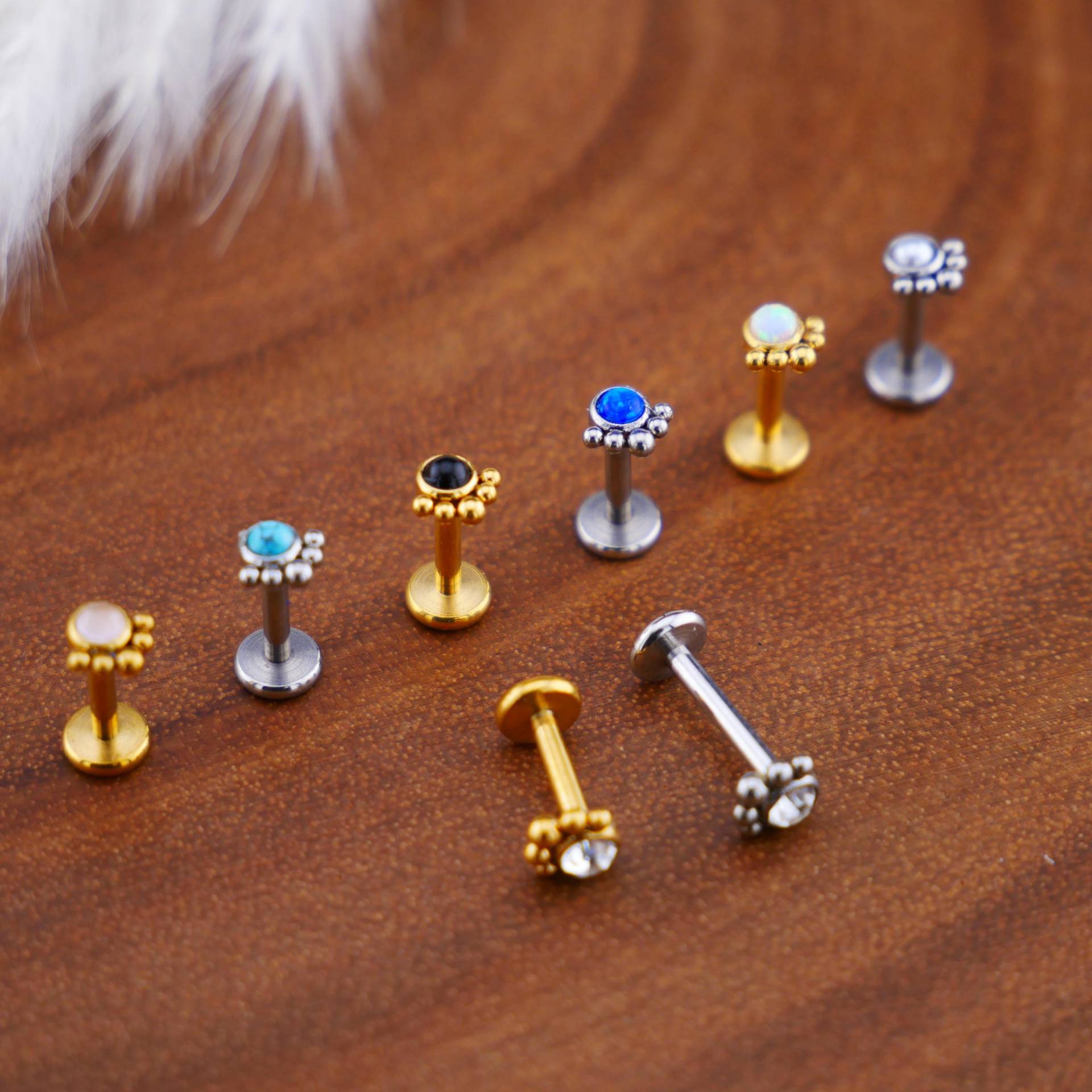 Push-Fit Piercing Labret Aus Chirurgenstahl Und Schmuckstein - 1P/11 von LeelaArtandJewellery