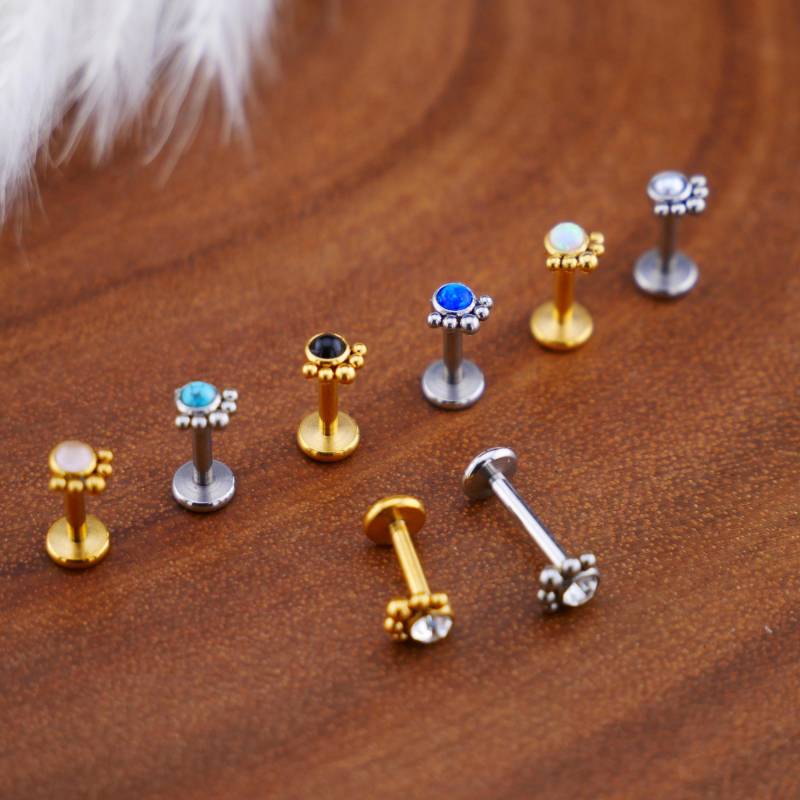 Push-Fit Piercing Labret Aus Chirurgenstahl Und Schmuckstein - 1P/11 von LeelaArtandJewellery