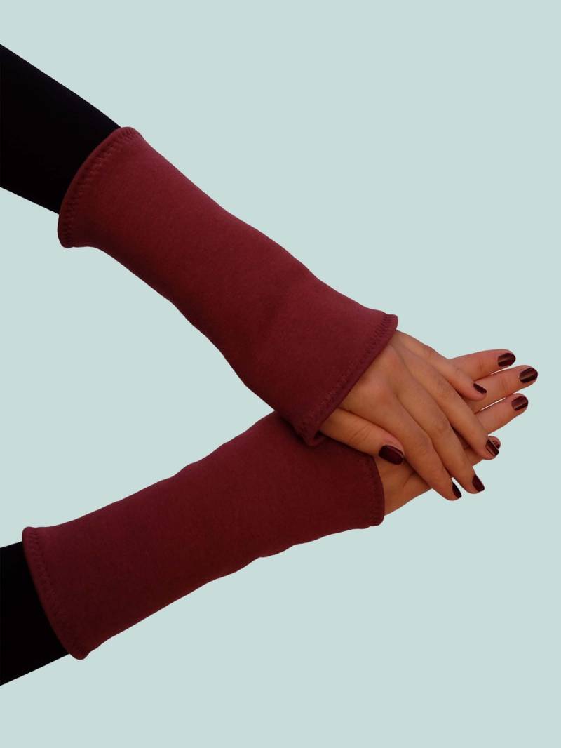 Armstulpen Bordeaux Mit Flauschiger Fleece-Innenseite Doppelseitiger Stoff. Geschenkideen Für Frauen. 1 Paar Pulswärmer Hände Und Arme von LeelawadeeDesign