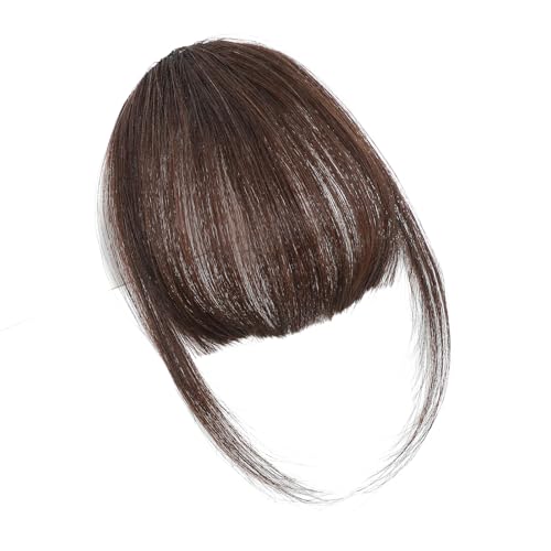 Clip-On Pony, 100 % Echthaar, Pony, falscher Pony, Clip-On-Pony, für Frauen, schwacher Pony, mittelbraun, Clip-in-Haarverlängerung für den täglichen Gebrauch (dunkler Pony, bunter Pony) von Leelebamo