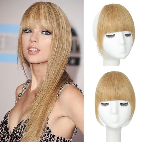 Clip-On Pony, 100 % Echthaar, Pony, falscher Pony, Clip für Frauen, französischer Pony, Aschblond, Clip-in-Haarverlängerung für den täglichen Gebrauch (Aschblond, französischer Pony) von Leelebamo