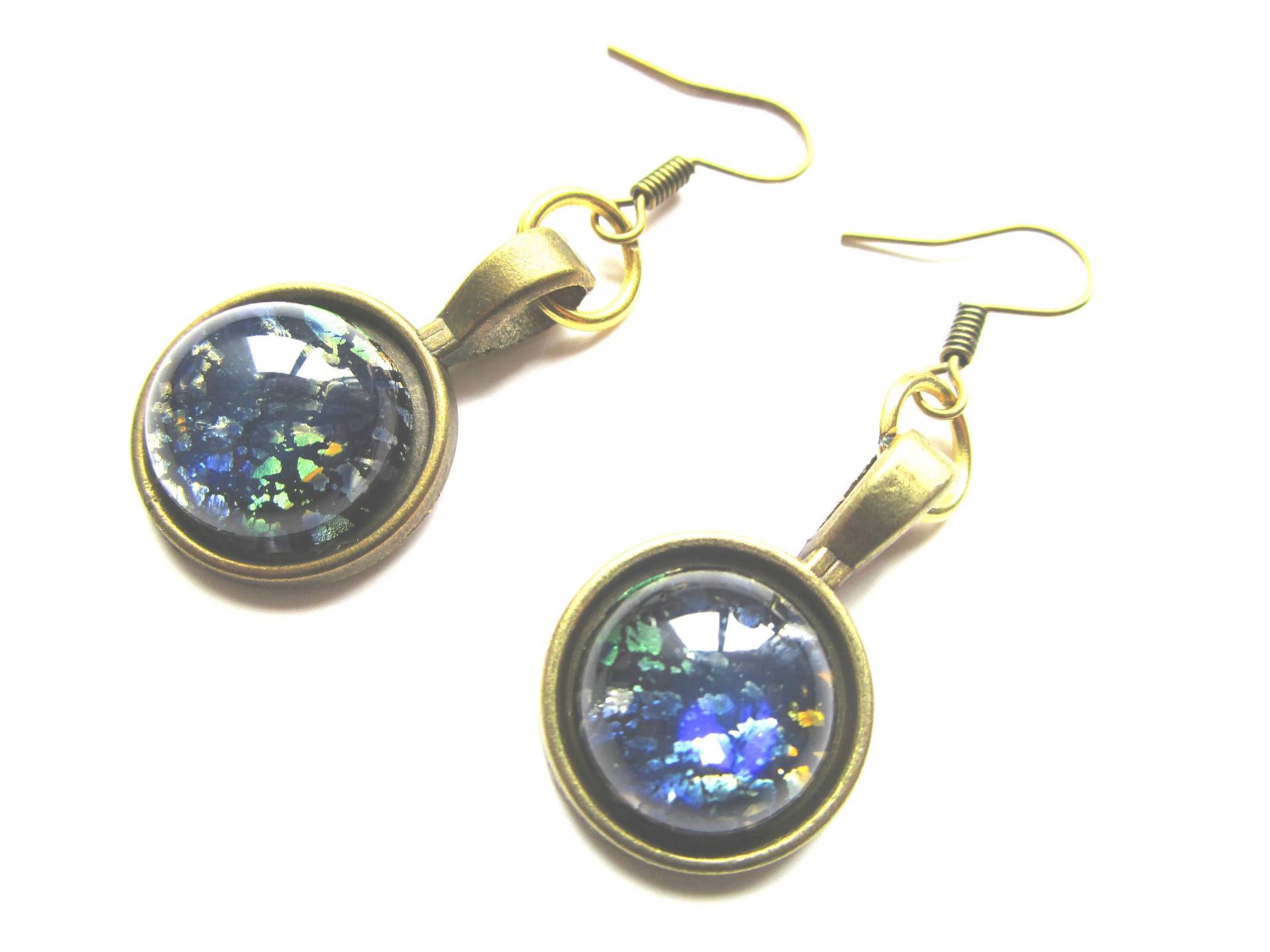 Bronze Nickelfrei Blau Gold Galaxie Ohrringe - Edelstahl Haken Blaugold Schmuck Glas Cabochon Bronze Nickelfrei Blau Gold Galaxie Ohrringe - Edelstahl Haken Blaugold Schmuck Glas Cabochon von LeeliaSupplyVintage