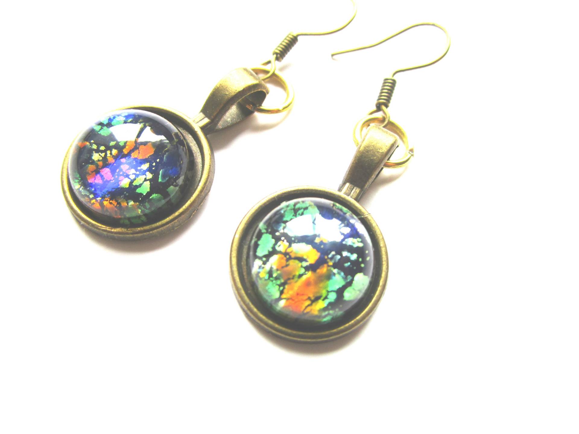 Bronze Nickelfrei Blau Gold Galaxie Ohrringe - Edelstahl Haken Blaugold Schmuck Glas Cabochon Bronze Nickelfrei Blau Gold Galaxie Ohrringe - Edelstahl Haken Blaugold Schmuck Glas Cabochon von LeeliaSupplyVintage