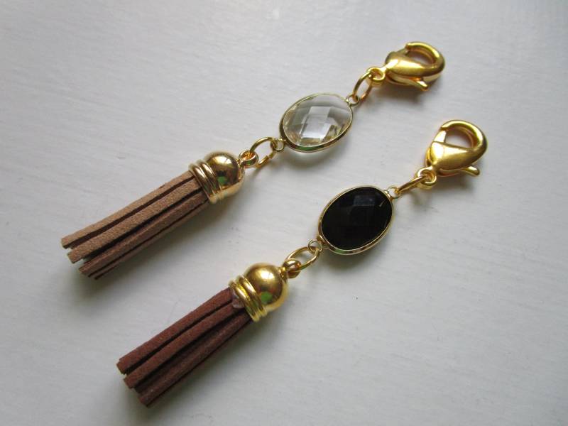 Gold Ton Bejeweled Kristall Charme Schlüsselanhänger/Reißverschluss Pull - Wildleder Quaste Geldbörse Schlüsselkette Geldbörsen von LeeliaSupplyVintage