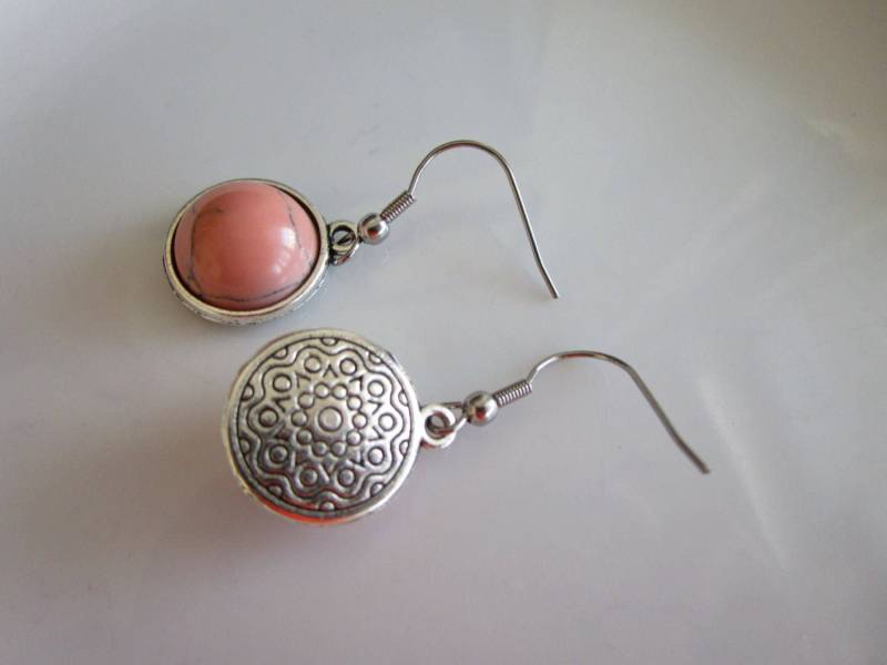 Silber Nickelfrei Echter Stein Rosa Türkis - Edelstahl Ohrringhaken Türkis Schmuck Steinschmuck von LeeliaSupplyVintage