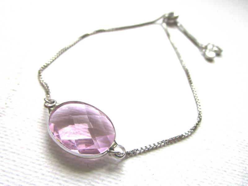 Silber Ton Rosa Klar Glas Charme Kette Armband - Oval Silberkette Verstellbar Silber Ton Rosa Klar Glas Charme Kette Armband - Oval Silberkette Verstellbar von LeeliaSupplyVintage