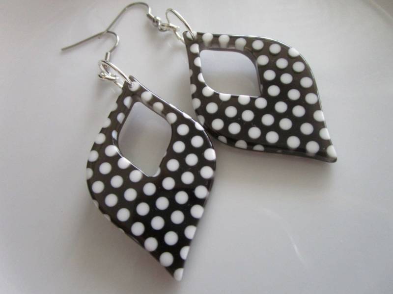 Tropfen Polka Dot Ohrring - Baumeln Schwarze Ohrring Schmuck Edelstahldraht Tropfen Polka Dot Ohrring - Baumeln Schwarze Ohrring Schmuck Edelstahldraht von LeeliaSupplyVintage