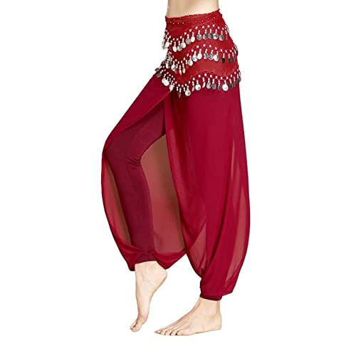 Leemiman Damen-Tanzhose für Yoga, Ballett, chinesischer Volkstanz, klassische Tanzhose, Chiffon-Tänzerin, Übung, Haremshose, weinrot, L von Leemiman