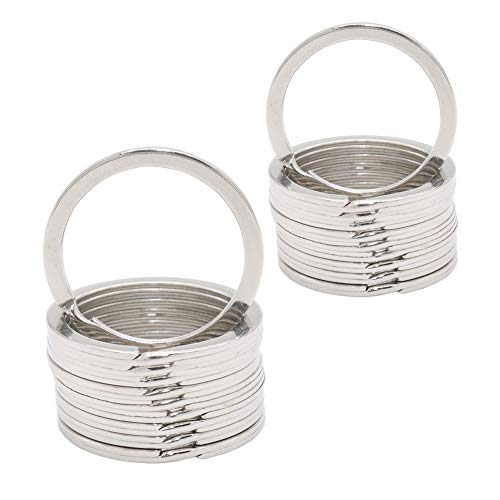 Leen4You Schlüsselanhänger aus Metall, flache Schlüsselanhänger, Schlüsselanhänger, Ring für Auto, Zuhause, Schlüssel, 20 Stück, silber, 32 mm, Flacher Schlüssel von Leen4You