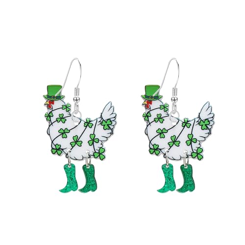 Leeniuniu Doppelseitige Acryl-Ohrringe mit Hahn und Henne, leichte, flippige Huhn-Ohrringe für Frauen, einzigartiger Bauernhoftier-Schmuck, Large, Acryl, Kein Edelstein von Leeniuniu