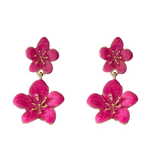 Leeniuniu Goldene große Doppel-Blumen-Ohrstecker für Damen, Boho-Statement-Emaille, Blumen-Hängeohrringe, Partyschmuck, Large, Metall, Kein Edelstein von Leeniuniu