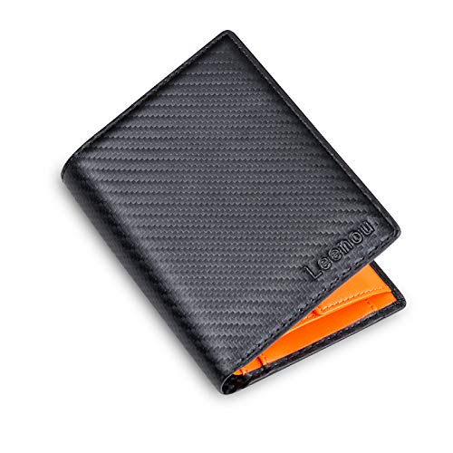 Leenou Geldbörsen Herren aus Echtem Leder, RFID Schutz Geldbeutel Männer Klein mit Münzfach, 2 Banknotenfächern, 10 Portmonee Kreditkartenetui (ID Fenster) Inklusive Geschenkbox - Carbon Design von Leenou