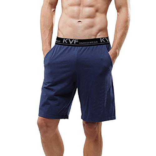 LeerKing Lange Boxershorts Junge locker Schlafanzughosen Unterhosen Herren luftige Unterwäsche Männer Schlafshorts mit Taschen 2er-Pack Dunkelblau XL von LeerKing