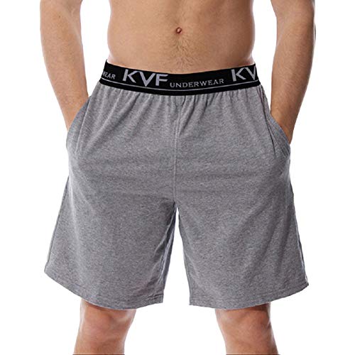 LeerKing Lange Boxershorts Junge locker Schlafanzughosen Unterhosen Herren luftige Unterwäsche Männer Schlafshorts mit Taschen 2er-Pack Hellgrau M von LeerKing