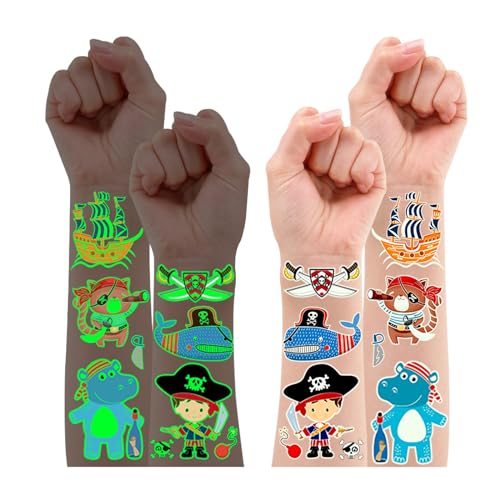 120 Stück Pirate Tattoo Kinder, Leesgel Leucht Pirate Tattoo Kindertattoos Kinder Tattoo Aufkleber Kinder Temporäre Tattoo für Kinder Sticker, Mitgebsel Kindergeburtstag Deko Party Geschenke Junge von Leesgel