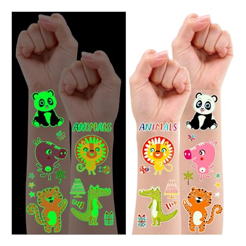 120 Stück Tier Tattoo Kinder, Leesgel Leucht Tiere Tattoo Kindertattoos Kinder Tattoo Aufkleber Kinder Temporäre Tattoo für Kinder Sticker, Mitgebsel Kindergeburtstag Deko Party Geschenke Mädchen von Leesgel