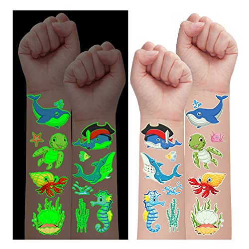 140 Stück Leucht Tattoo Kinder, Leesgel Hai Meerestiere Kindertattoos Aufkleber Kinder Meerestiere Sticker, Mitgebsel Kindergeburtstag Gastgeschenke Meer Deko Hai Spielzeug Geburtstagsdeko Mädchen von Leesgel