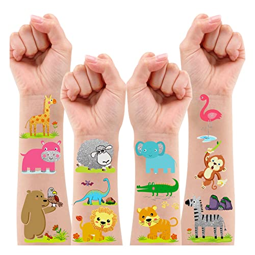 Leesgel Tier Tattoo Kinder, Metall Glitzer Tattoo Mädchen Jungen Kinder Tattoo Aufkleber Kinder Mitgebsel Kindergeburtstag, Safari Deko Dschungel Deko Geburtstag Kleine Geschenke für Kinder Spielzeug von Leesgel