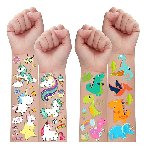 Leesgel 120 Kinder Tattoos Jungen Mädchen, Tattoo Kinder Kindertattoos mit Dinosaurier Einhörner, Mitgebsel Kindergeburtstag Gastgeschenke Kinder Mädchen Spielzeug KInder Party Deko von Leesgel