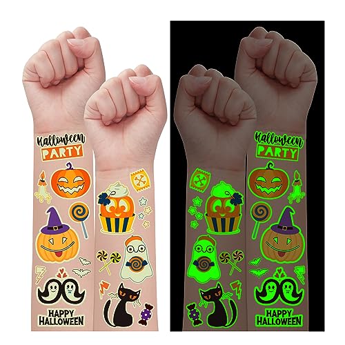 Leesgel 120 Stile Halloween Tattoo Kinder, Halloween Deko Kindertattoos Temporäre Tattoos Aufkleber Kürbis/Süßigkeiten/Fledermaus/Spinne, Halloween Dekoration Trick or Treat Geschenke Jungen Mädchen von Leesgel