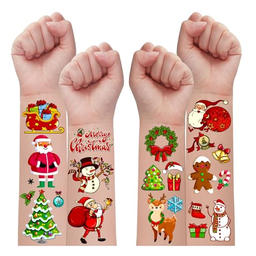 Leesgel 140 Stück Weihnachten Tattoo Kinder, Weihnachts Kinder Tattoo Aufkleber Temporäre Tattoos Kindertattoos Jungen Mädchen Weihnachtstattoos, Weihnachtsgeschenke Kinder Weihnachtsdeko Mädchen von Leesgel