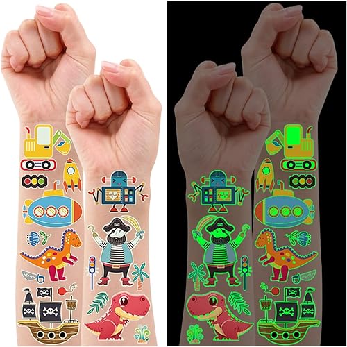 Leesgel 20 Blätter Kinder Tattoo, Tattoo Kinder Jungen Temporäre Tattoos mit Piraten Dinosaurier Auto Roboter, Mitgebsel Kindergeburtstag Gastgeschenke Deko Jungen Mädchen Spielzeug von Leesgel