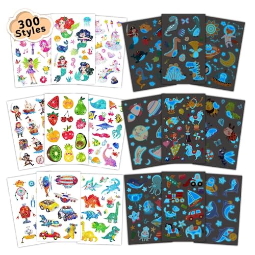 Leesgel 20 Blätter Tattoo Kinder, Gemischte Kindertattoos - Leuchtende Tattoo Sticker + Glitzer Tattoos Aufkleber Kinder Tattoo, Mitgebsel Kindergeburtstag Gastgeschenke Mädchen Jungen Spielzeug von Leesgel