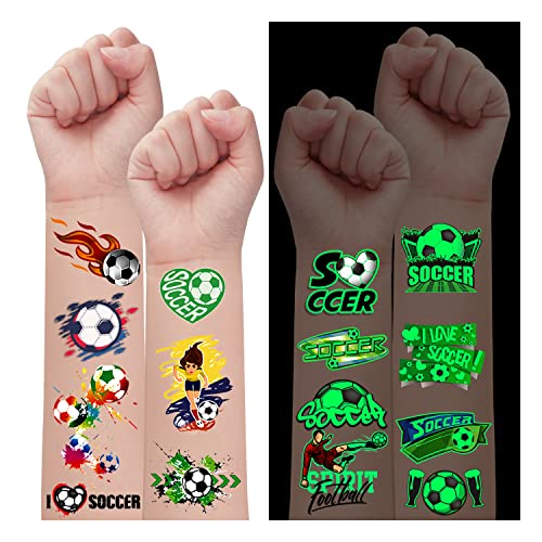 Leesgel 20 Blatt Fußball Tattoo Kinder, Leucht Fußball Tattoo Aufkleber Kinder Kindertattoos Fußball Sticker Temporäre Tattoos Jungen, Fußball Party Mitgebsel Kindergeburtstag Gastgeschenk Fussball von Leesgel