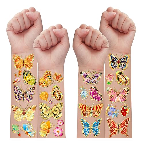 Leesgel 200 Stile Schmetterlings Tattoo Kinder Glitzer, Schmetterlings Temporäre Tattoo Aufkleber für Geburtstagsdeko Mädchen, Schmetterlings Mitgebsel Kindergeburtstag Geschenke für Mädchen Spielzeug von Leesgel