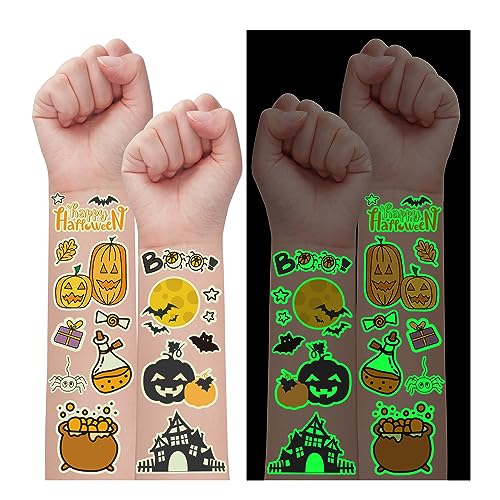 Leesgel 200 Stile Tattoo Kinder Halloween, Leucht Kinder Tattoo Aufkleber für Halloween Dekoration Geburtstagsdeko Halloweeen Deko Party Zubehör Spielzeug Party Geschenke Mitgebsel Kindergeburtstag von Leesgel