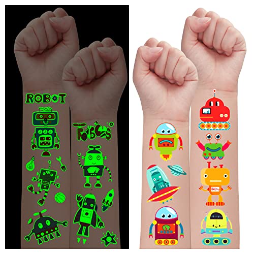 Leesgel 24 Blätter Kinder Tattoo Jungen, Leuchtende Roboter Tattoo Kinder Aufkleber Wasserdichte Kindertattoos Stickers Junge für Kindergeburtstag, Deko Party Mitgebse Geschenk Jungen Spielzeug von Leesgel