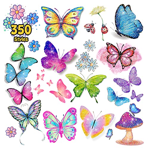 Leesgel 24 Blätter Schmetterling Glitter Tattoo Kinder, Schmetterling Aufkleber Kinder Temporäre Tattoos für Mädchen Schmetterling Geschenke, Party Geburtstag Deko Schmetterling Spielzeug Zubehör von Leesgel