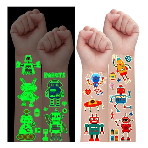 Leesgel 30 Blätter Roboter Tattoo Kinder Jungen, Leucht Roboter Temporäre Tattoos Aufkleber Kinder Tattoo Sticker Kindertattoos, Roboter Kindergeburtstag Gastgeschenke Roboter Deko Roboter Spielzeug von Leesgel