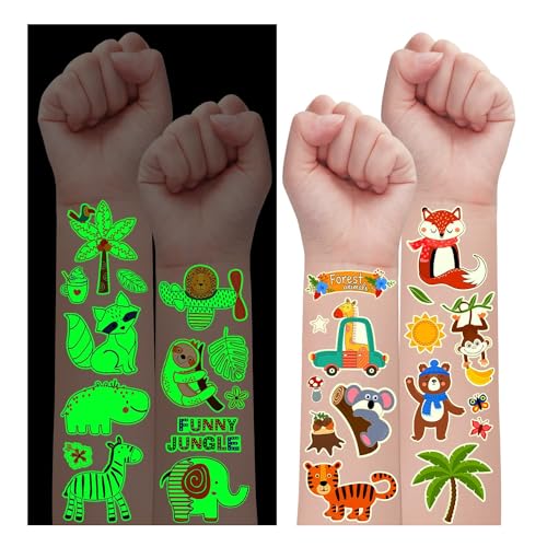 Leesgel 30 Blätter Tattoo Kinder Tier, Leucht Tiere Kinder Tattoo Mädchen Aufkleber Kindertattoos Sticker Kinder, Mitgebsel Kindergeburtstag Deko Dschungel Deko Safari Geburtstagsdeko Mädchen Jungen von Leesgel