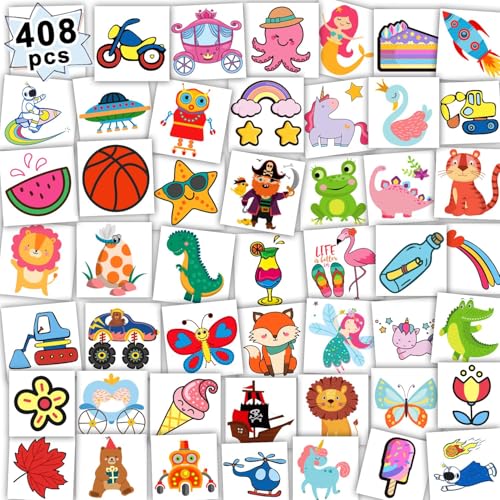 Leesgel 408 Blatt Tattoo Kinder, Mitgebsel Kinder Geburtstagsdeko Mädchen Kinder Tattoo Aufkleber Kinder Kindertattoos Mädchen Jungen, Mitgebsel Kindergeburtstag Geschenke Kinder Spielzeug Party Deko von Leesgel