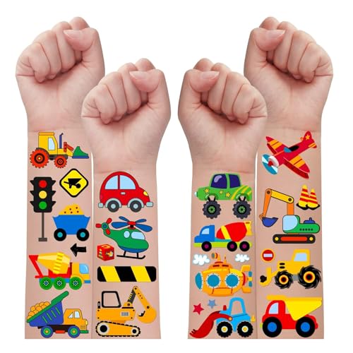 Leesgel Baustelle Geburtstagsdeko Jungen, 16 Blätter Tattoo Kinder Baustellenfahrzeuge Kinder Tattoo Aufkleber Sticker Kinder Kindertattoos Jungen, Mitgebsel Kindergeburtstag Junge Fahrzeuge Spielzeug von Leesgel