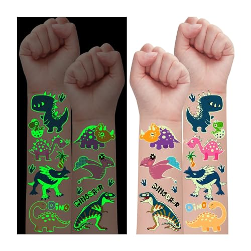 Leesgel Dino Tattoo Kinder Jungen, 30 Blätter Leucht Dino Kinder Tatttoo Aufkleber Kinder Sticker, Dino Geburtstag Deko Mitgebsel Kindergeburtstag Geschenk Geburtstagsdeko Jungen Dinosaurier Spielzeug von Leesgel