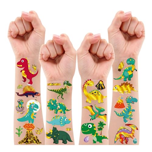 Leesgel Tattoos Kinder Dino, 80 Stück Dinosaurier Glitzer Tattoo Temporäre Tattoo Aufkleber Kinder, Mitgebsel Kindergeburtstag Junge Dino Geburtstag Deko Kinder Geschenke Dinosaurier Spielzeug Spiele von Leesgel