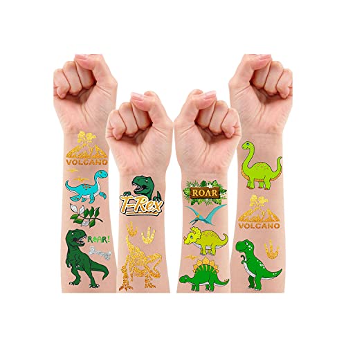 Leesgel Dino Tattoo Kinder, Metallic Glitzer Tattoo Set Kinder Kindertattoos Jungen für Dinosaurier Party Deko Geburtstag, Mitgebsel Kindergeburtstag Gastgeschenke Jungen Dino Spielzeug Partyspiele von Leesgel