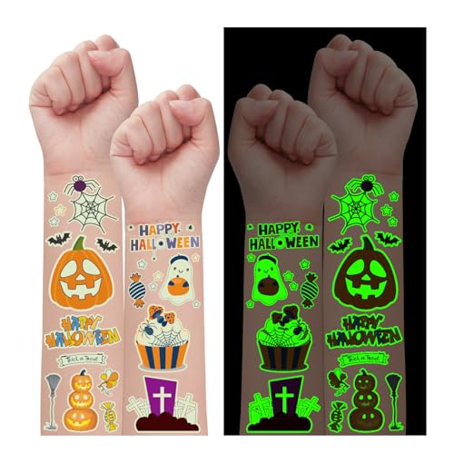 Leesgel Halloween Tattoos Geschenke für Kinder, 130 Stile Leuchtende Temporäre Tattoo Aufkleber für Halloween Deko, Halloween Dekoration Spielzeug Spiel Preise Horror Deko Kinder Party Zubehör von Leesgel