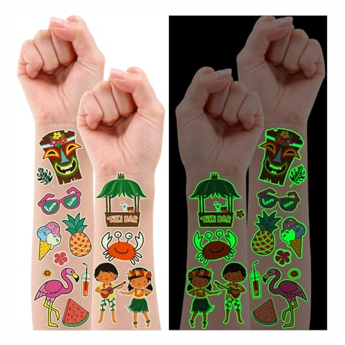 Leesgel Hawaii Deko für Kinder, 150 Stück Leuchtende Hawaii Tattoo Kinder Kindertattoos Aufkleber Kinder für Hawaii Dekoration Party, Sommer Dekoration Kindergeburtstag Geschenke Kinder - 12 Blatt von Leesgel