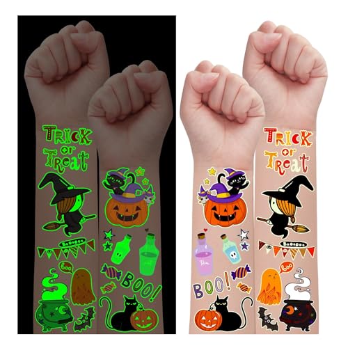 Leesgel Leuchtend Tattoo Kinder Halloween Party Deko, 120 Stile Temporäre Tattoo Aufkleber für Halloween Geschenke Süßigkeiten Treats Aktivitäten Stuff Spielzeug, Halloween Handwerk Geburtstagszubehör von Leesgel